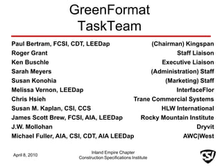 Greenformat GreenFormat in Practice: How Manufacturers and Designers Communicate ...