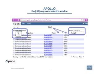 Sort
35Becoming Acquainted with Web Apollo.
35
APOLLO 
the [old] sequence selection window 
 