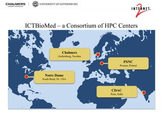 ICTBioMed – a Consortium of HPC Centers 
Chalmers 
Gothenburg, Sweden 
PSNC 
Poznan, Poland 
CDAC 
Pune, India 
Notre Dame 
South Bend, IN USA 
 