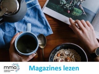 63% Nederlanders leest papieren magazines.
34% leest magazine content online (web/app/pdf).
63%
34%
0%
10%
20%
30%
40%
50%...