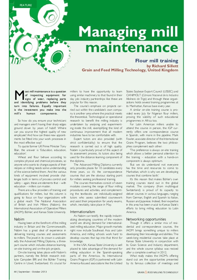 Managing mill maintenance Flour mill training