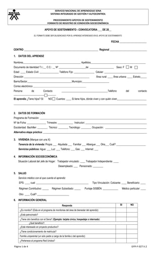 Gfpi f-027 formato-registro_socioeconomico | PDF
