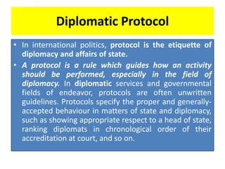 Protocol International FUNCTIONS ON DIPLOMATIC MISSION | PPTX