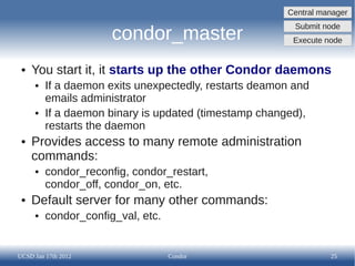 Central manager
                                                         Submit node
                      condor_master  ...