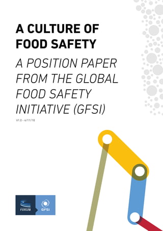 A CULTURE OF
FOOD SAFETY
A POSITION PAPER
FROM THE GLOBAL
FOOD SAFETY
INITIATIVE (GFSI)
V1.0 - 4/11/18
 
