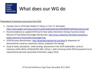 What does our WG do
3rd Annual Conference, Cape Town, December 8-12, 2014
 