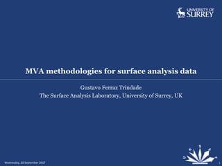 MVA methodologies for surface analysis data
Wednesday, 20 September 2017 1
Gustavo Ferraz Trindade
The Surface Analysis Laboratory, University of Surrey, UK
 