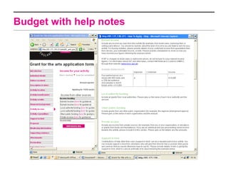 Budget with help notes
 