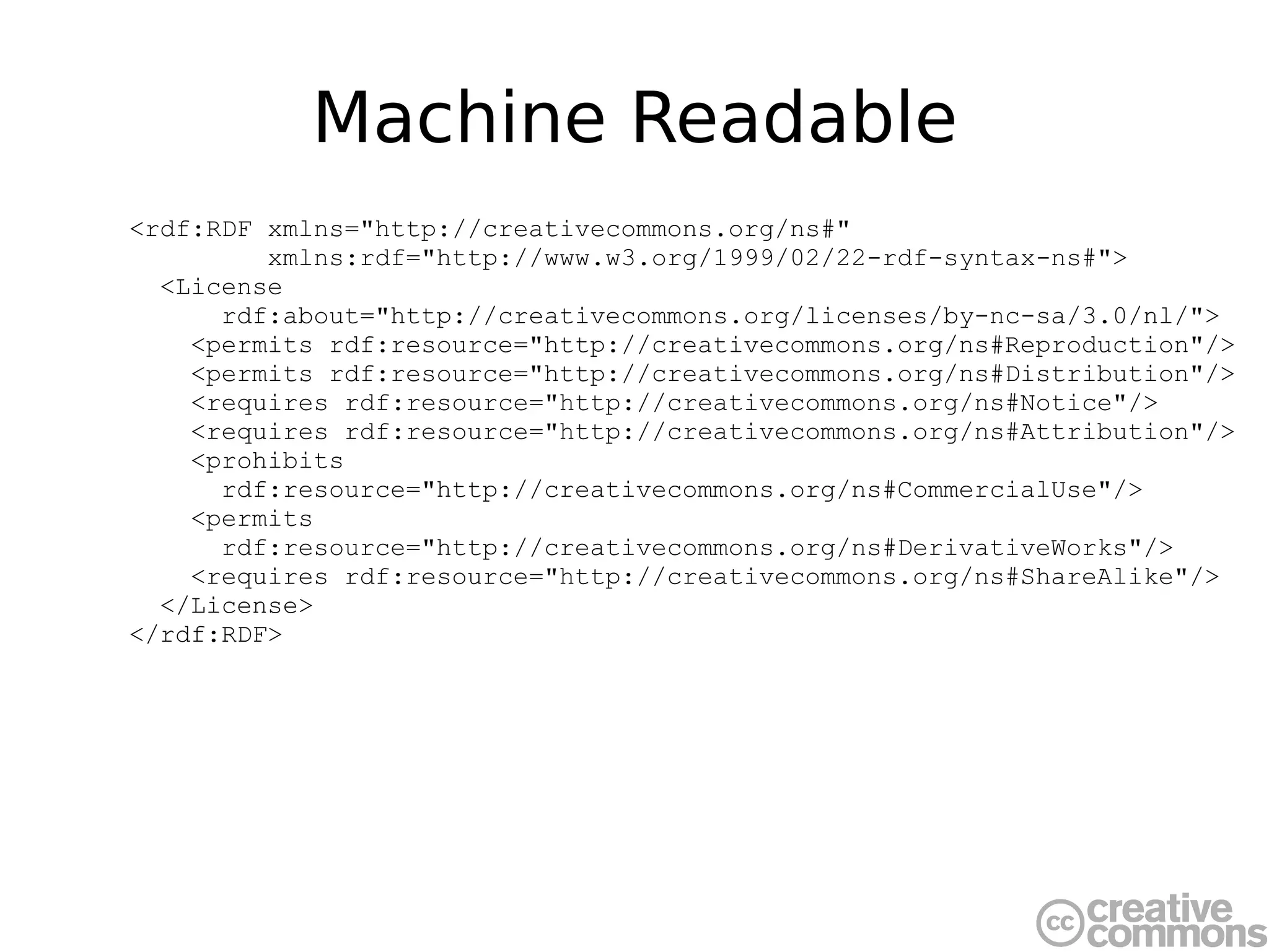 Machine Readable <rdf:RDF xmlns=&quot;http://creativecommons.org/ns#&quot; xmlns:rdf=&quot;http://www.w3.org/1999/02/22-rdf-syntax-ns#&quot;> <License rdf:about=&quot;http://creativecommons.org/licenses/by-nc-sa/3.0/nl/&quot;> <permits rdf:resource=&quot;http://creativecommons.org/ns#Reproduction&quot;/> <permits rdf:resource=&quot;http://creativecommons.org/ns#Distribution&quot;/> <requires rdf:resource=&quot;http://creativecommons.org/ns#Notice&quot;/> <requires rdf:resource=&quot;http://creativecommons.org/ns#Attribution&quot;/> <prohibits rdf:resource=&quot;http://creativecommons.org/ns#CommercialUse&quot;/> <permits rdf:resource=&quot;http://creativecommons.org/ns#DerivativeWorks&quot;/> <requires rdf:resource=&quot;http://creativecommons.org/ns#ShareAlike&quot;/> </License> </rdf:RDF> <rdf:RDF xmlns=&quot;http://creativecommons.org/ns#&quot; xmlns:rdf=&quot;http://www.w3.org/1999/02/22-rdf-syntax-ns#&quot;> <License rdf:about=&quot;http://creativecommons.org/licenses/by-sa/3.0/nl/&quot;> <requires rdf:resource=&quot;http://creativecommons.org/ns#Notice&quot;/> <requires rdf:resource=&quot;http://creativecommons.org/ns#Attribution&quot;/> <requires rdf:resource=&quot;http://creativecommons.org/ns#ShareAlike&quot;/> <permits rdf:resource=&quot;http://creativecommons.org/ns#Reproduction&quot;/> <permits rdf:resource=&quot;http://creativecommons.org/ns#Distribution&quot;/> <permits rdf:resource=&quot;http://creativecommons.org/ns#DerivativeWorks&quot;/> </License> </rdf:RDF> 
