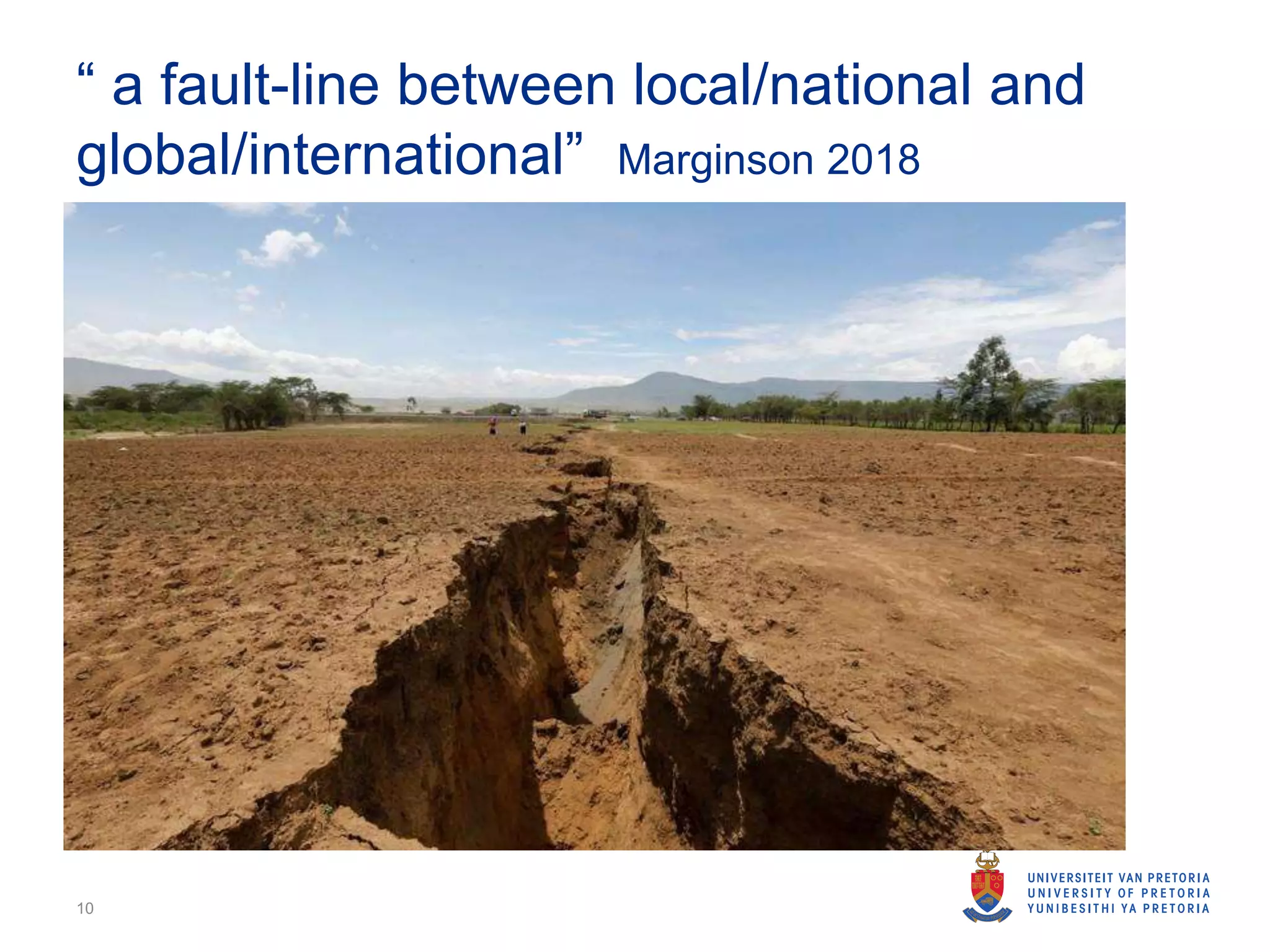 “ a fault-line between local/national and
global/international” Marginson 2018
10
 