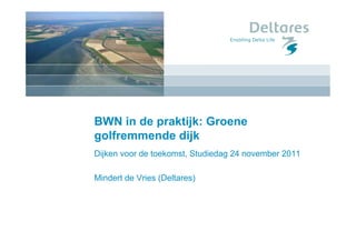 BWN in de praktijk: Groene
golfremmende dijk
Dijken voor de toekomst, Studiedag 24 november 2011

Mindert de Vries (Deltares)
 