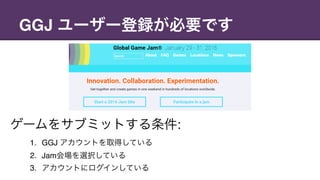 GGJ ユーザー登録が必要です
ゲームをサブミットする条件:
1. GGJ アカウントを取得している
2. Jam会場を選択している
3. アカウントにログインしている
 