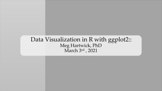 Data Visualization in R with ggplot2::
Meg Hartwick, PhD
March 3rd , 2021
 