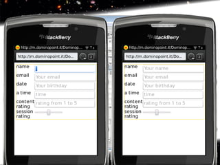 Forms autofocus & placeholder
autofocus attribute will set the default focus on
  the field element
placeholder will set a text that disappear as
  soon as the field gets focus (just like the
  search box in your browser)
 