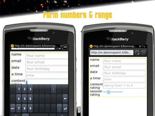 Form numbers & range
• type="number"      • type="range" min="1"
                       max="5" step="1"
 