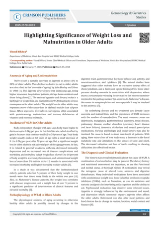 Crimson Publishers-Highlighting Significance of Weight Loss and Malnutrition in Older Adults