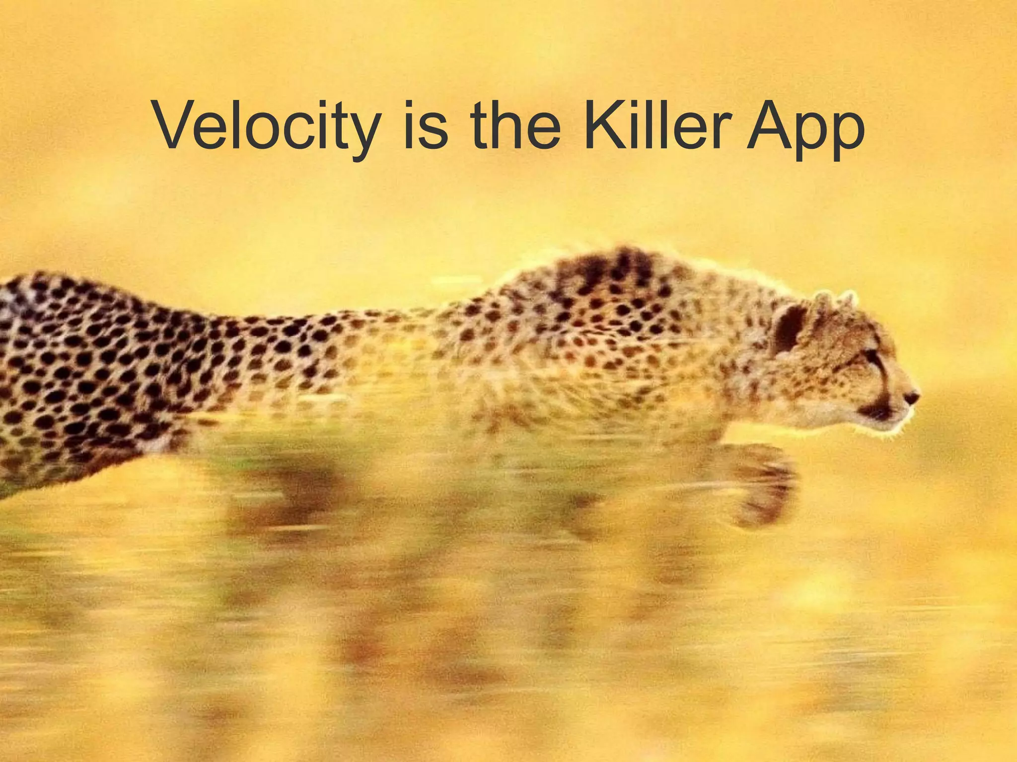 Velocity is the Killer App 
Unless otherwise indicated, these slides are © 2013-2014 Pivotal Software, Inc. and 
licensed under a 
Creative Commons Attribution-NonCommercial license: http://creativecommons.org/ 
licenses/by-nc/3.0/ 
 