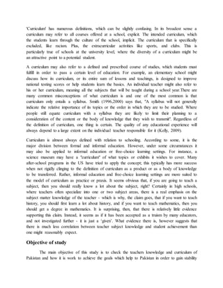 Research Proposal on: Teacher’s knowledge & curriculum effect on ...