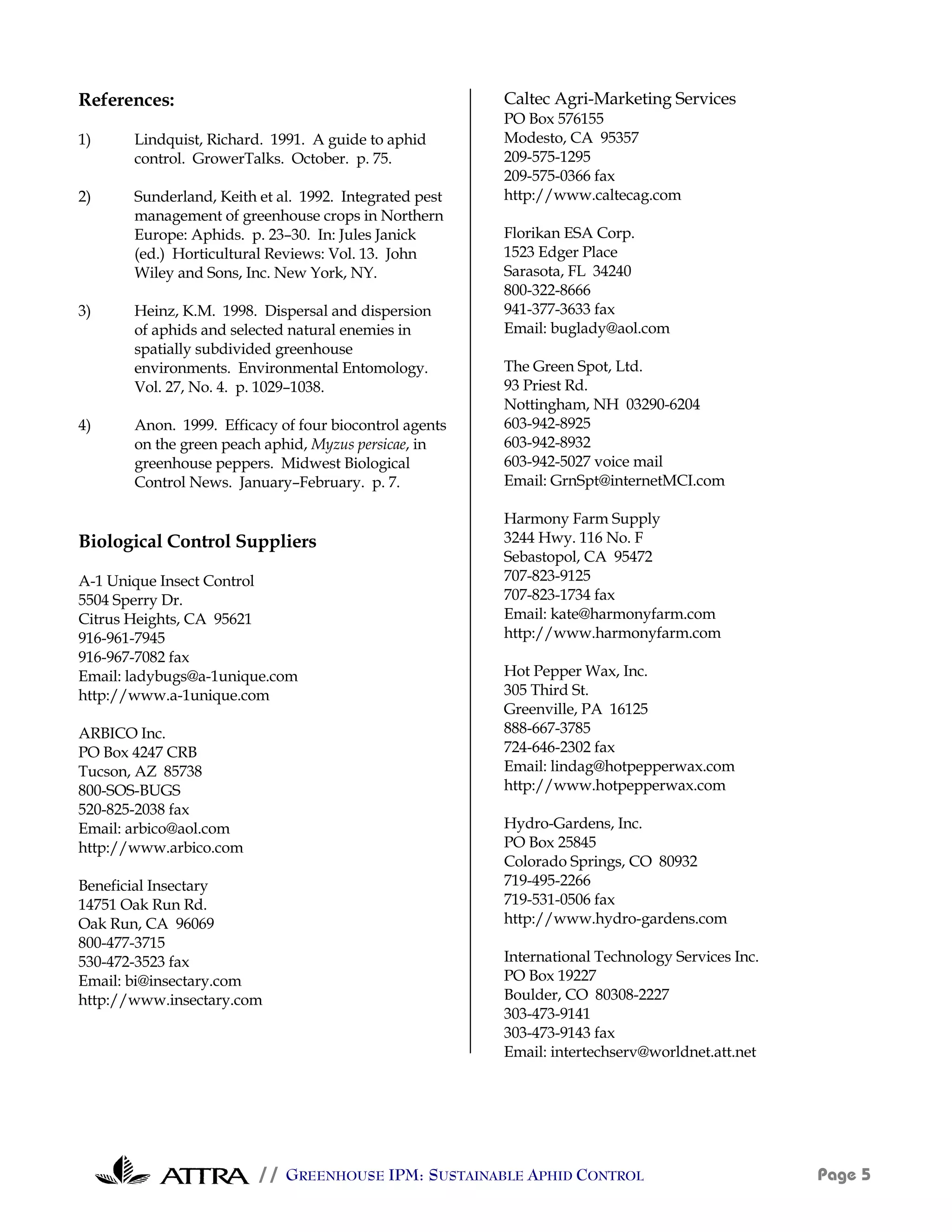 Greenhouse IPM: Sustainable Aphid Control | PDF