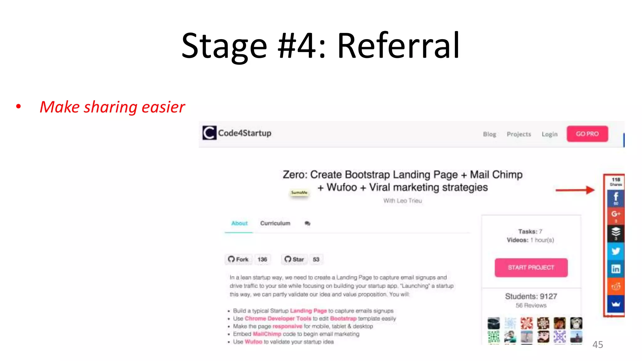 Stage #4: Referral
• Make sharing easier
45
 