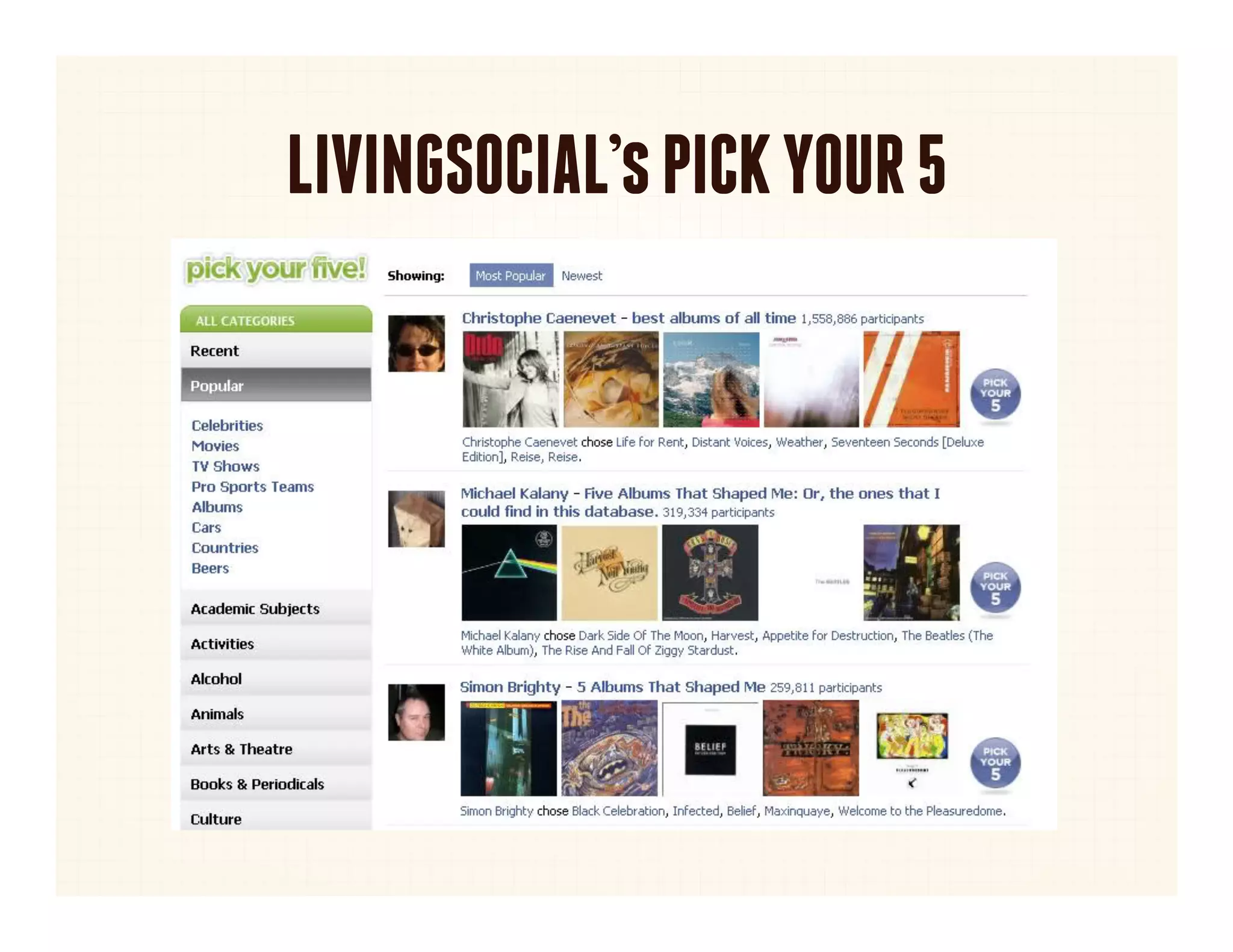LIVINGSOCIAL’s PICK YOUR 5
 