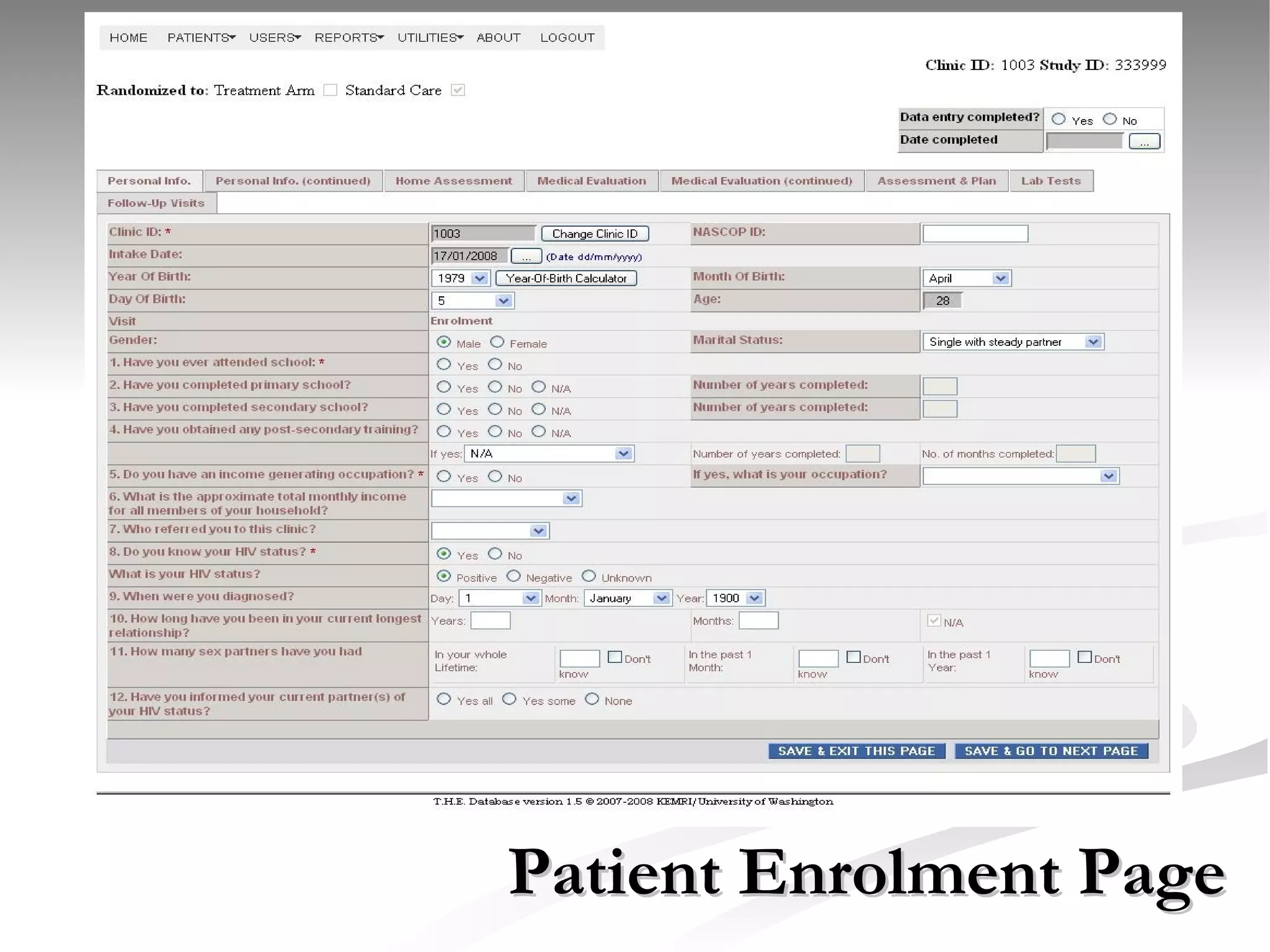 Patient Enrolment Page 