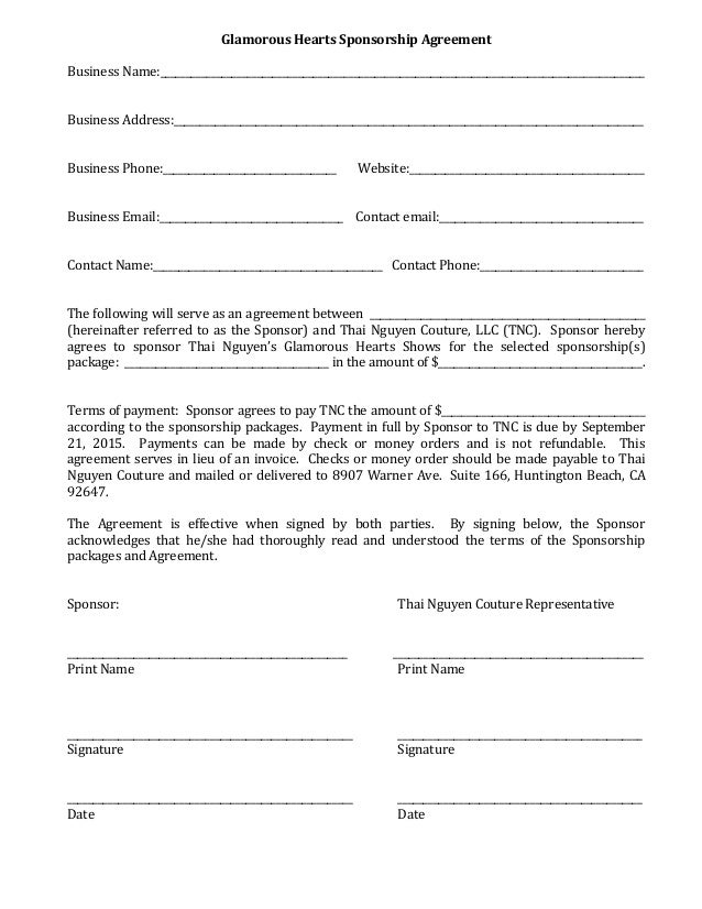 sponsorship agreement template