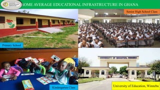 SOME AVERAGE EDUCATIONAL INFRASTRUCTURE IN GHANA
Primary School
Senior High School Class
Kindergarten Class University of Education, Winneba
 