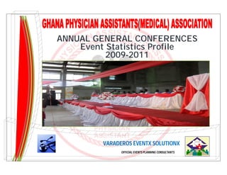 ANNUAL GENERAL CONFERENCES
    Event Statistics Profile
          2009-2011




         Courtesy :

         VARADEROS EVENTX SOLUTIONX
                      OFFICIAL EVENTS PLANNING CONSULTANTS
 
