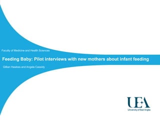 Faculty of Medicine and Health Sciences Feeding Baby: Pilot interviews with new mothers about infant feeding Gillian Hawkes and Angela Cassidy  