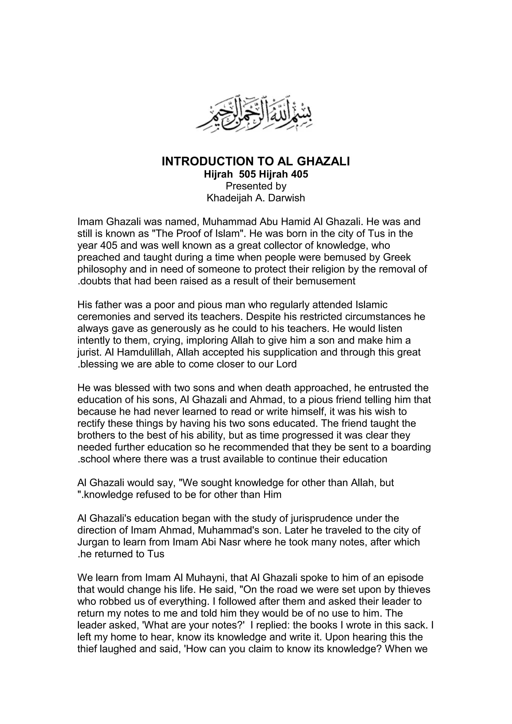 Ghazali introduction | DOC