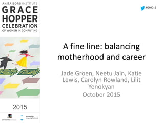 2015
A fine line: balancing
motherhood and career
Jade Groen, Neetu Jain, Katie
Lewis, Carolyn Rowland, Lilit
Yenokyan
October 2015
#GHC15
2015
 
