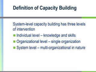 Lessons Learned In Organizational Capacity Building Under Health Syst
