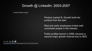 Growth @ LinkedIn: 2003-2007
0.1M 2M 4M 8M
17M
2003200420052006200720082009201020112012201320142015
LinkedIn Member Growth...