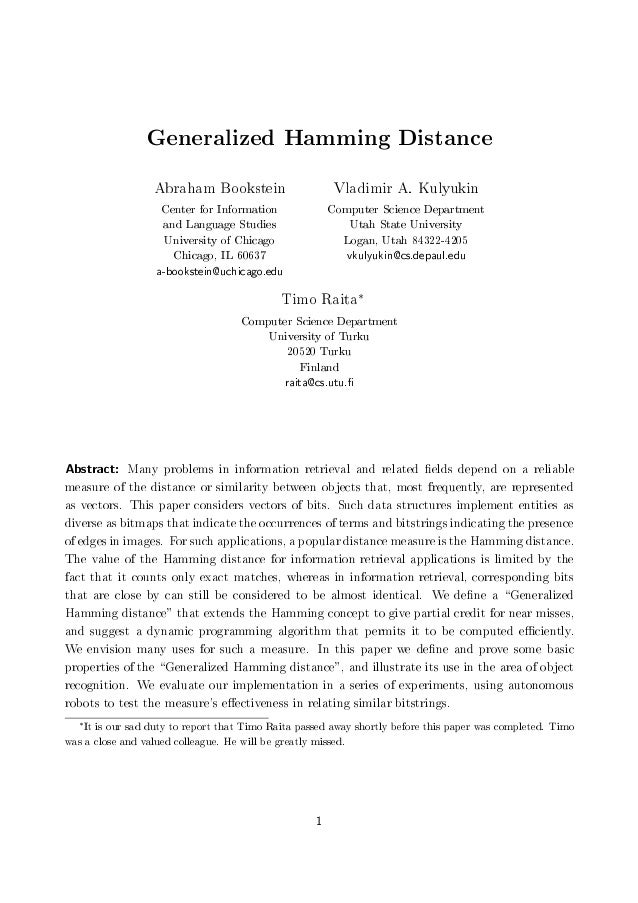 Generalized Hamming Distance