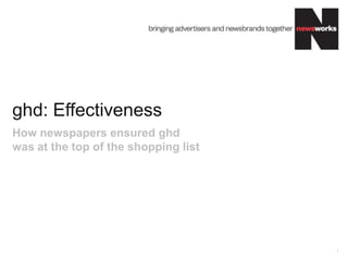 ghd: Effectiveness
1
How newspapers ensured ghd
was at the top of the shopping list
 
