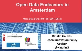 Open Data Endeavors in
Amsterdam
Open Data Days,19 th Febr 2014, Ghent

Katalin Gallyas
Open Innovation Policy
Advisor
@KatalinG

 