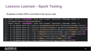 Lessons Learned – Spark Testing
Drawback of static ORC‘s commited in the source code
23
 