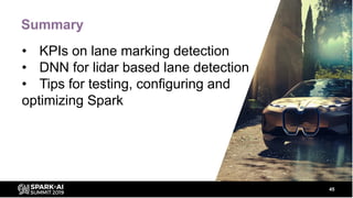 Summary
45
• KPIs on lane marking detection
• DNN for lidar based lane detection
• Tips for testing, configuring and
optim...