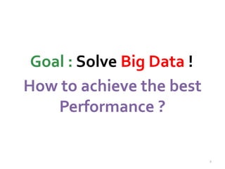 Goal : Solve Big Data ! 
2 
How to achieve the best 
Performance ? 
 