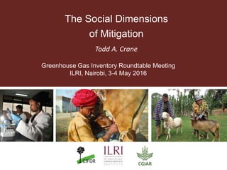 The Social Dimensions
of Mitigation
Greenhouse Gas Inventory Roundtable Meeting
ILRI, Nairobi, 3-4 May 2016
Todd A. Crane
 