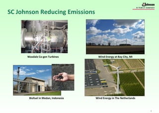 SC Johnson Reducing Emissions Wind Energy at Bay City, MI Biofuel in Medan, Indonesia  Wind Energy in The Netherlands Waxdale Co-gen Turbines 
