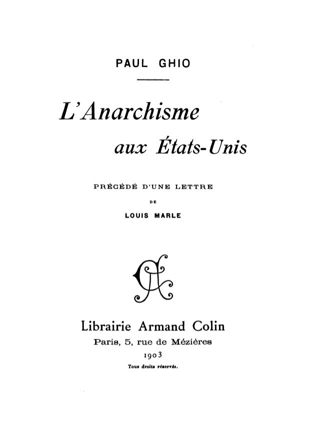 Ghio Lanarchisme Aux Etats Unis - 