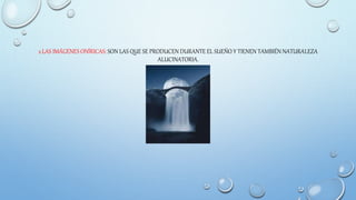 2.LAS IMÁGENES ONÍRICAS: SON LAS QUE SE PRODUCEN DURANTE EL SUEÑO Y TIENEN TAMBIÉN NATURALEZA
ALUCINATORIA.
 