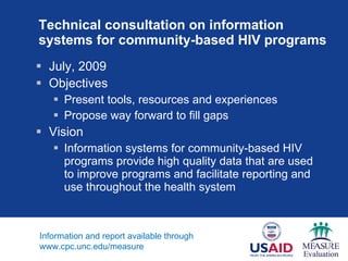 Strengthening Information Systems for Community Based HIV Programs