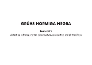 Crane hire
A start-up in transportation infrastructure, construction and oil Industries
GRÚAS HORMIGA NEGRA
 