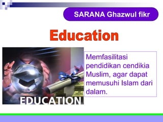 SARANA Ghazwul fikr
Memfasilitasi
pendidikan cendikia
Muslim, agar dapat
memusuhi Islam dari
dalam.
 