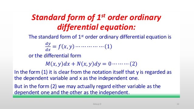 application of first order ordinary differential equations standard form differential equation