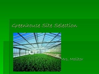Greenhouse Site Selection




                  Mrs. Molitor
 