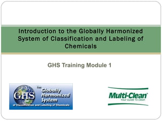 GHS Training Module 1
Introduction to the Globally Harmonized
System of Classification and Labeling of
Chemicals
 